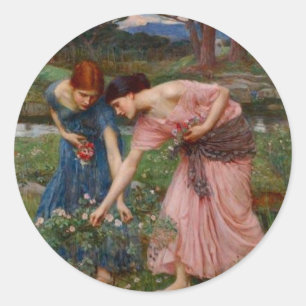 Sticker Rond Jardin Romantique Vintage Femmes Préraphaélite