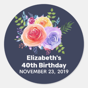 Sticker Rond Jardin Rose Fleurs d'aquarelle Anniversaire