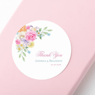 Sticker Rond Jardin rose Floral Tea Party Mariage Merci