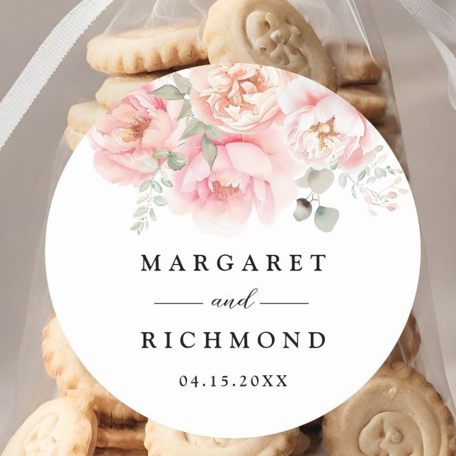 Sticker Rond Jardin rose rose rose doux Mariage floral (Créateur téléchargé)