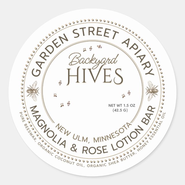 Sticker Rond Jardin ruches cire d'abeille LOCATION BAR ÉTIQUETT (Devant)