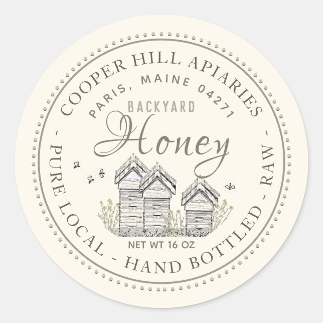 Sticker Rond Jardin ruches Pure Mains Locales Bouteilles De Mie (Devant)