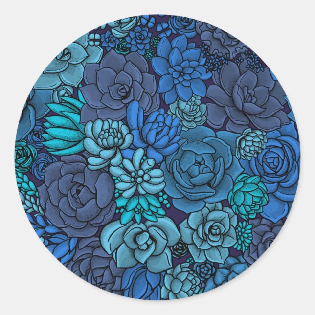 Sticker Rond Jardin succulent en bleu (Devant)