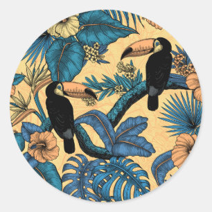 Sticker Rond Jardin toucan en jaune et bleu