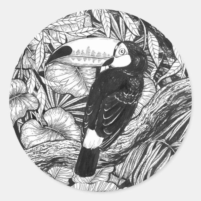 Sticker Rond Jardin tropical toucan (Devant)
