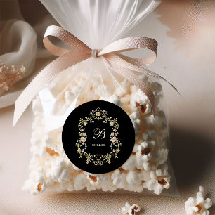 Sticker Rond Jardin vintage   Monogramme Mariage coloré