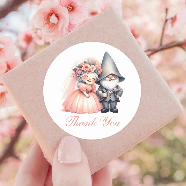 Sticker Rond Jardin Whimsical Gnome Merci Mariage rustique (Créateur téléchargé)