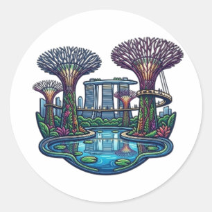 STICKER ROND JARDINS AU BORD DE LA BAIE