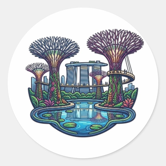 STICKER ROND JARDINS AU BORD DE LA BAIE (Devant)