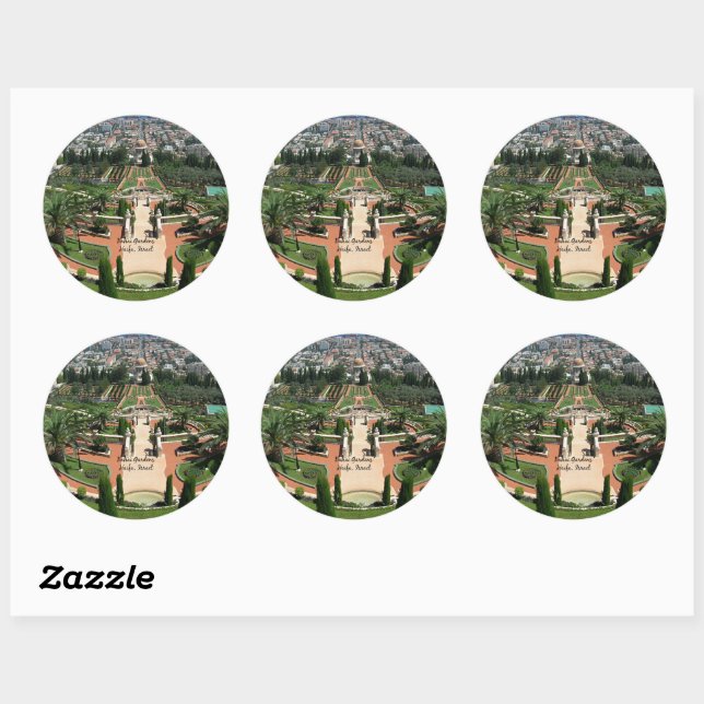 Sticker Rond Jardins Bahai à Haïfa, Israël (Feuille)