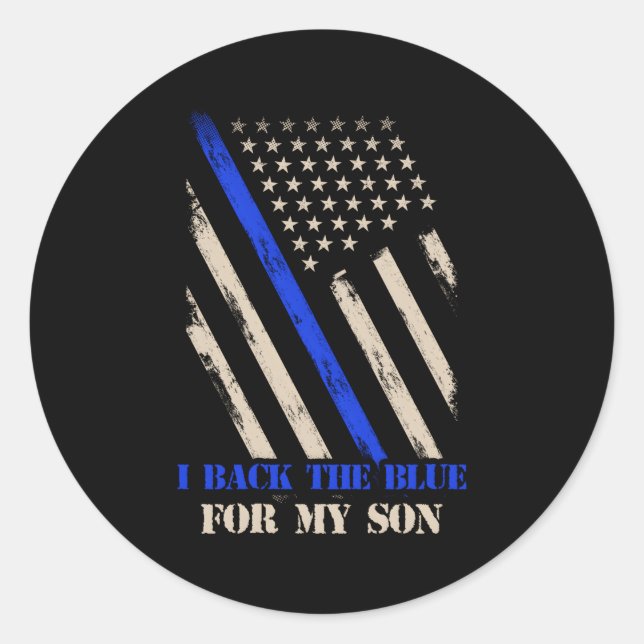 Sticker Rond J'Arrive Le Bleu Pour Mon Fils Fier Policier Offic (Devant)