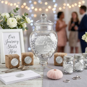 Sticker Rond Jars de Maçon et Lumières de Fête de Mariage de Re