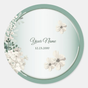 Sticker Rond Jasmine Floral Vert Géométrique Mariage Fête