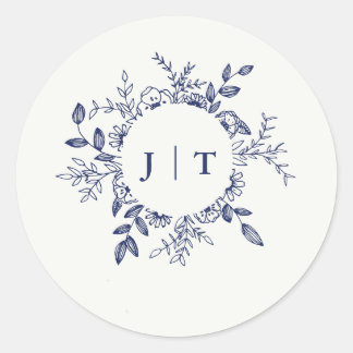Sticker Rond Jasminum Sambac avec Mariage bleu marine