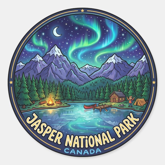 Sticker Rond Jasper National Park la nuit Canada (Devant)