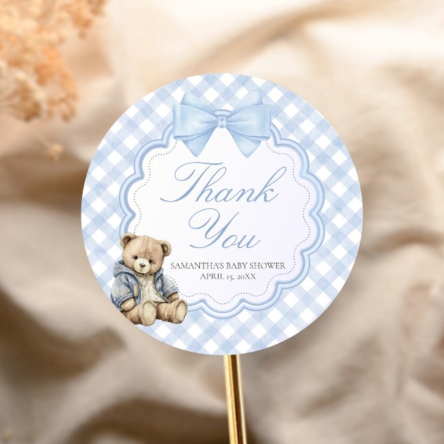 Sticker Rond J'attends à peine Élégante Fête de Bébé Ours (Blue Bear Baby Shower Sticker)