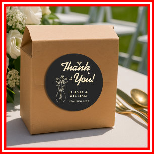 Sticker Rond Jaune Beurre Fleur Sauvage Noire Mariage Remerciem