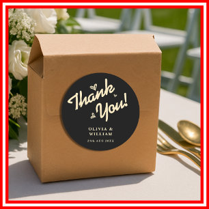 Sticker Rond Jaune Beurre Noir Mariage Merci