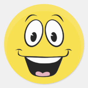 Sticker Rond Jaune brillant et joyeux visage souriant