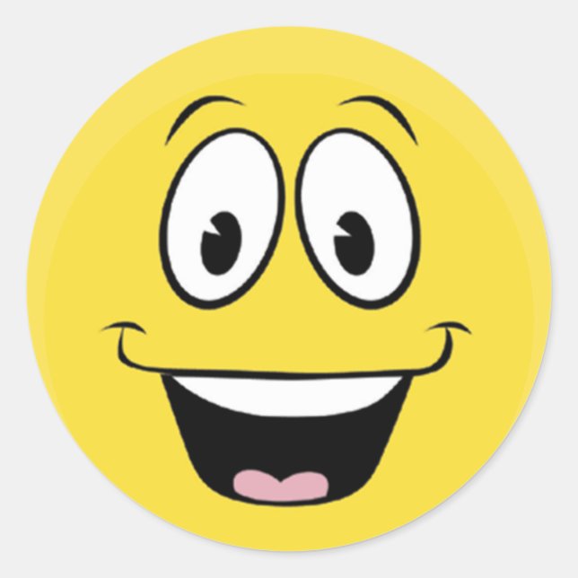 Sticker Rond Jaune brillant et joyeux visage souriant (Devant)