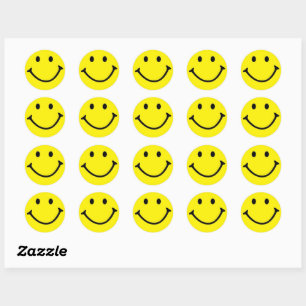 Sticker Rond Jaune brillant et joyeux visage souriant