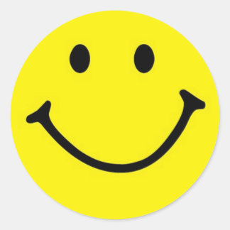 Sticker Rond Jaune brillant et joyeux visage souriant