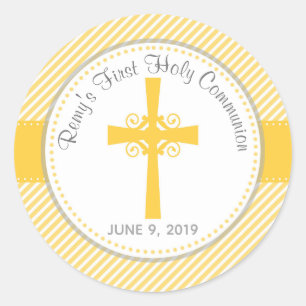 Sticker Rond Jaune d'autocollant de Merci de baptême/d'abord de