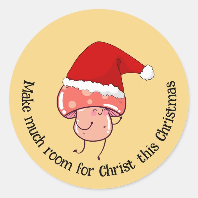 Sticker Rond JAUNE de champignons Père Noël de Noël (Devant)