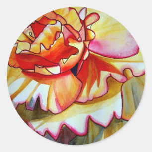 Sticker Rond Jaune de la fleur de Begonia aquarelle art origina