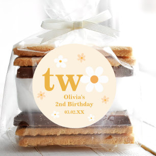 Sticker Rond Jaune et Blancs Daisy 2e Fille d'anniversaire