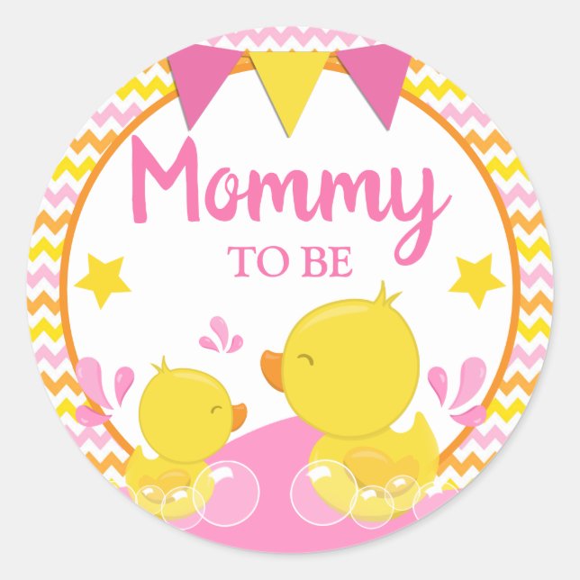 Sticker Rond Jaune et rose en caoutchouc Ducky Polka Dot Momie  (Devant)