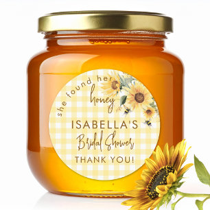 Sticker Rond Jaune Gingham Elle a trouvé son miel Shower de Mar