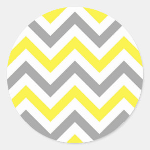 Sticker Rond Jaune, Gris Dk What Grand Motif Chevron ZigZag