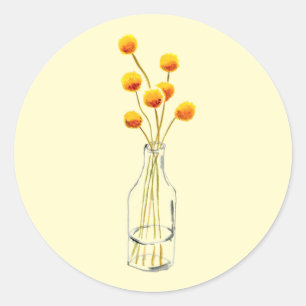 Sticker Rond Jaune heureux Billy Button fleurs Art australien