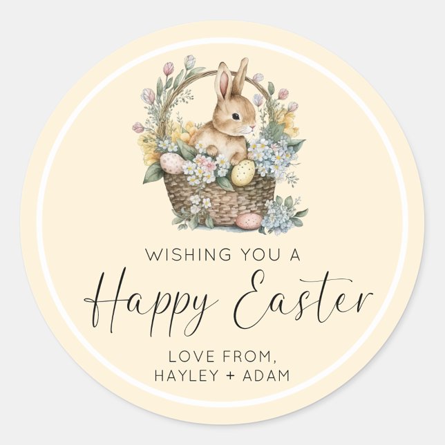 Sticker Rond Jaune Joyeux Lapin De Pâques (Easter Bunny Sticker)