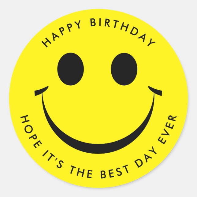 Sticker rond Jaune Joyeux Visage Anniversaire Clas (Devant)