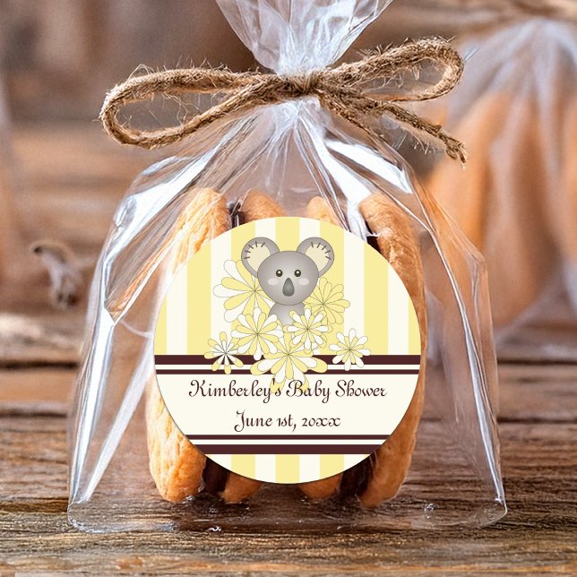 Sticker Rond Jaune Koala Baby shower neutre pour les femmes / A (Créateur téléchargé)