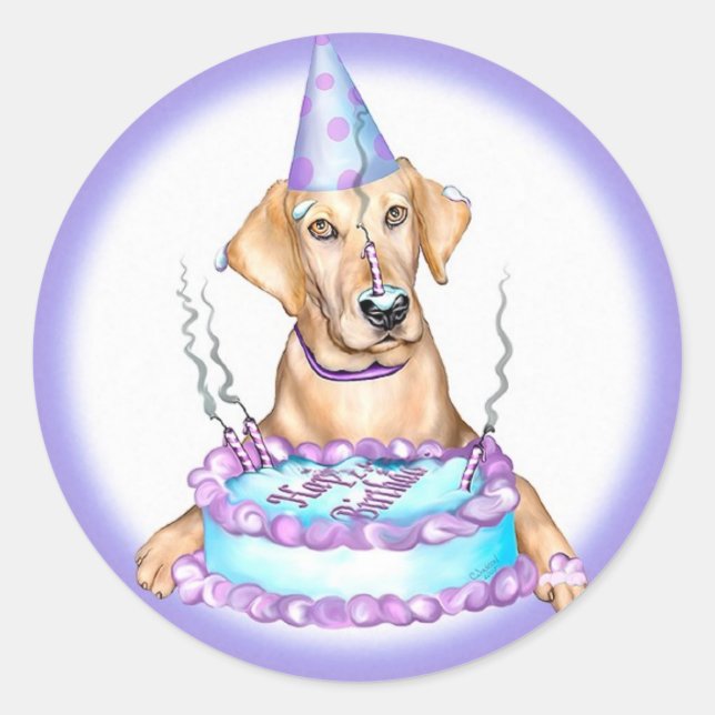 Sticker Rond Jaune Lab Cake Face Anniversaire (Devant)