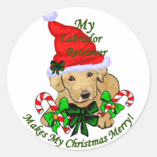 Sticker Rond Jaune Labrador Retriever Cadeaux de Noël