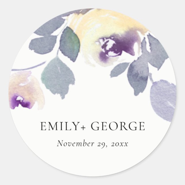 STICKER ROND JAUNE LILAC PURPLE ROSE COULEUR D'EAU MARIAGE FLOR (Devant)