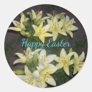 Sticker Rond Jaune Lily Floral Cluster Joyeux Pâques