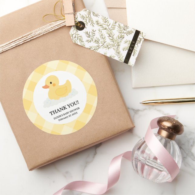 Sticker Rond Jaune moderne en caoutchouc Baby shower canard (Cadeaux)
