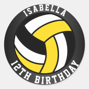 Sticker Rond Jaune, Noir et Blanc Volley-ball Anniversaire