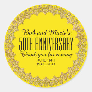 Sticker Rond Jaune, or Personnalisé 50e anniversaire de Mariage