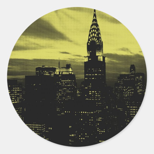 Sticker Rond Jaune pointu Noir New York City (Devant)