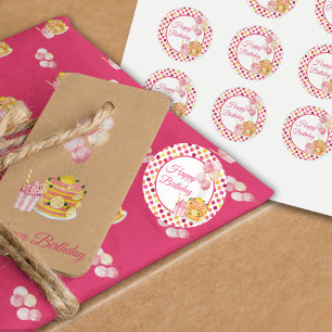 Sticker Rond Jaune rose Jaune Joyeux point d'anniversaire Polka