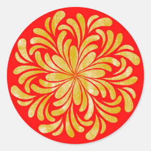 Sticker Rond Jaune rouge Jaune Floral Chinois Nouvel An