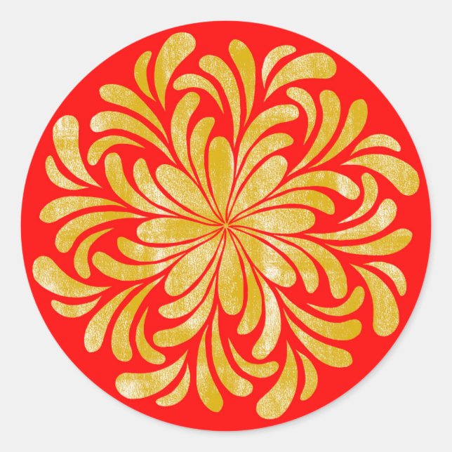 Sticker Rond Jaune rouge Jaune Floral Chinois Nouvel An (Devant)