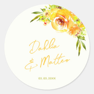 Sticker Rond Jaune Vert Floral Été Mariage Personnalisé Vibrant