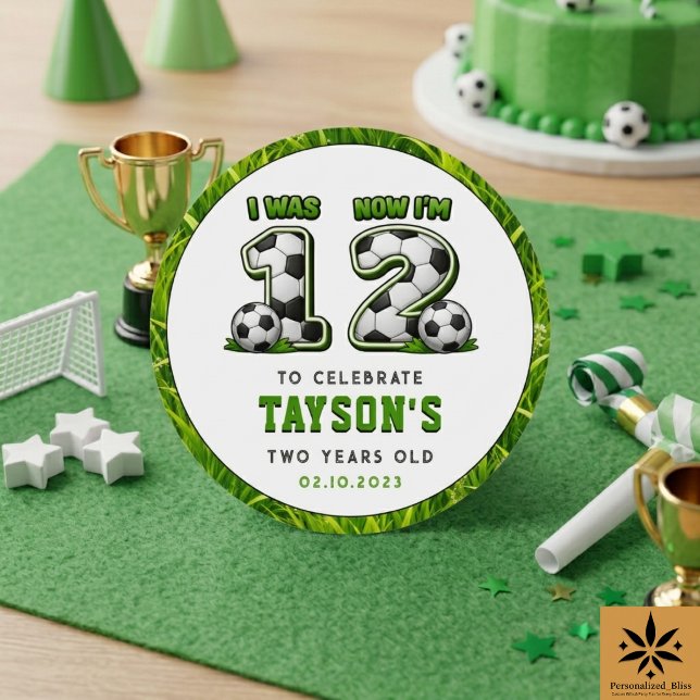 Sticker Rond J'avais 1 ans Maintenant j'en ai 2 Football – 2e a (I Was 1 Now I’m 2 Soccer – All-Star 2nd Birthday Classic Round Sticker
)